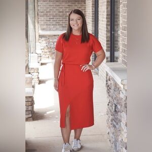 NEW SPANX airessentials tie waist midi dress in spanx red size XL new